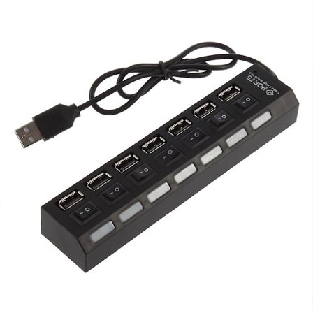 Usb 2.0 7-ports High Speed Hub med tænd/sluk-knap Splitter Adapter til telefon