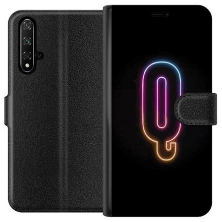 Yhteensopiva Lompakkokotelo Honor Honor 20 Minimalistinen neonkirjain Q kirkkaissa väreissä tummaa taustaa vasten