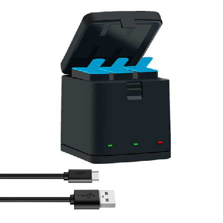 Triple Batterioplader Sæt Oplader + med USB Type-C Kabel Tilbehørssæt til GoPro Hero 8 sort/hero 7/Hero 6/5