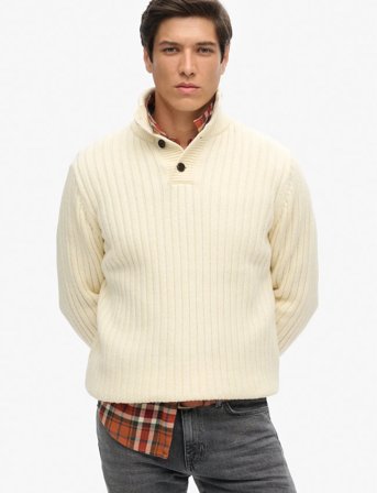 Superdry Vintage Ribbed Henley - Cream - L