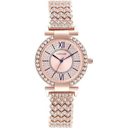 Dameur med diamanter - Bling-bling armbåndsur med fuld diamanter - Rhinestone-ur - Simpel kvarts analogt ur til kvinder - Kjoleur til jul