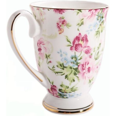 Blomstret Kaffekrus, 300 ml Benporcelæn Tekop med Håndtag - Elegant Keramisk Tekop til Kvinder, Perfekt Gave til Mor, Venner