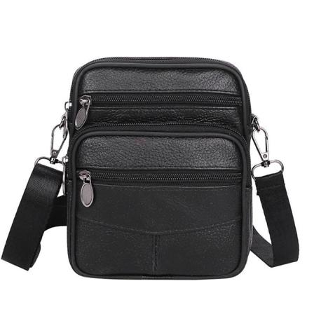Crossbody-väska i läder för män (svart), mjuk läderväska, liten baksida
