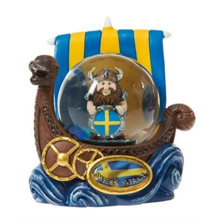 Sverige Souvenir Snöglob Vikingaskepp Med Viking Med Sköld