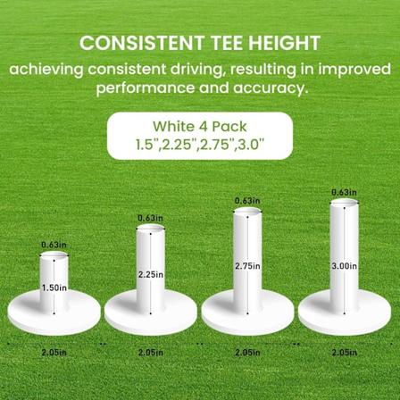 3/4 Pakke Golf Gummi Tees, Blandet eller Samme Størrelse, 1.5'', 2.25'', 2.75'', 3'', Øvelsesmåtte 4 Pack(1.5,2.25,2.75,3)-White