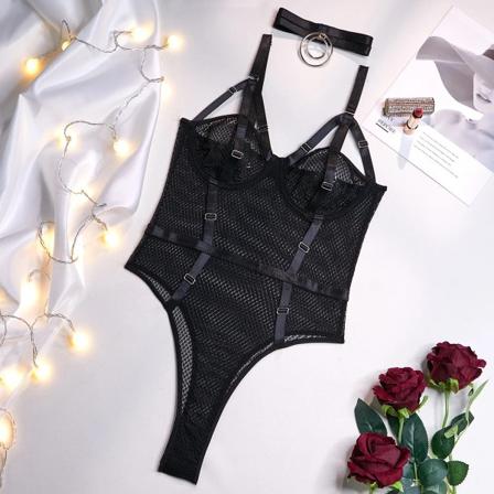 2354 Sexigt mode set i ett stycke kan öppna en glamorös förförisk design för kvinnor med kroppskläder Black S