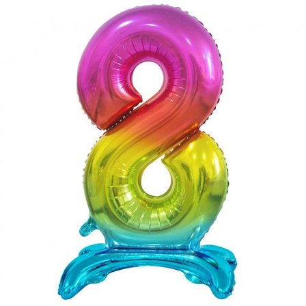 Stående Sifferballong Regnbågsfärg 74cm "0-9" Siffra 8 - Partyninja.se