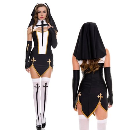 Sexy Nonne Superior Kostyme Karneval Halloween Kirke Religiøs Kloster Cosplay Fancy Party Kjole (One size Svart Sett)