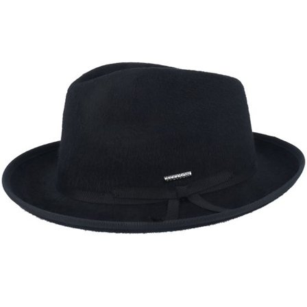Stetson - Svart fedora Hatt - Woolfelt Suede Black Fedora @ Hatstore