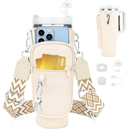 Stanley Cup Tote Bag til Stanley Cup 1010 ml, flaskeholder med justerbar skulderrem og telefonholder, halmtaske til Stanley Cup-tilbehør