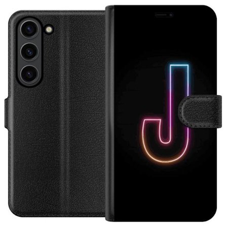 Kompatibelt Lommeboketui til Samsung Samsung Galaxy S24+ Minimalistisk neonbokstav J i fargeskiftende lys mot svart bakgrunn