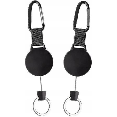 Sisäänvedettävä avaimenperä 100 cm:n metallikaapelilla, kestävä sisäänvedettävä kelaavaimenperä, musta