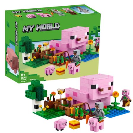 Grislings Hus Spil-tema konstruktionslegetøj, Byggesæt med bondegårdsdyr til børn, Legesæt med en zombificeret grisling i skovlandskabet