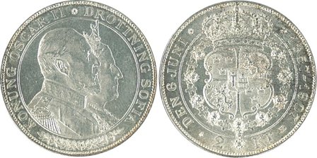 Sverige 1907 - Oscar II og Sofias Guldbryllup - 2 kr. sølvmønt