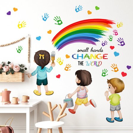 Små hænder forandrer verden - Ligestilling - Vægklistermærker - Inspirerende citater - Regnbue - Vægklistermærker - Børneværelse - Klasseværelse - 