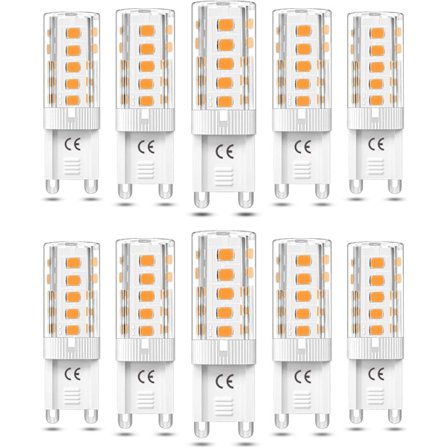 Ti G9 LED-pærer, dimbare 3W varmhvit 3000K. En G9 LED-pære tilsvarer en 50W halogenpære (AC110/220V).