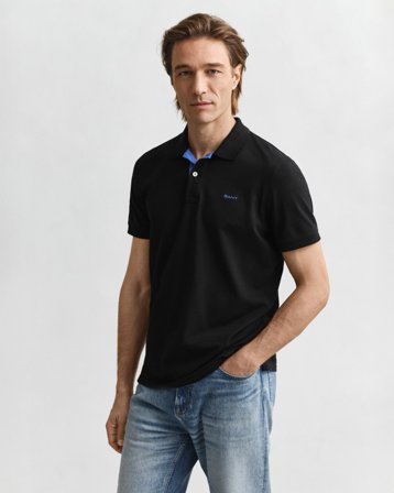 GANT Herren Kontrast Piqué Poloshirt (L) Schwarz
