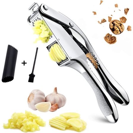Hvidløgspresser i rustfrit stål 2 i 1 hvidløgshakker og -skærer Ergonomisk håndtag Nem at rengøre hvidløgspresser og -moser Hvidløgspresser tåler 