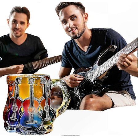 Musikalsk instrument-tema kaffekrus i glas med 3D-guitardesign til musikentusiaster og samlere