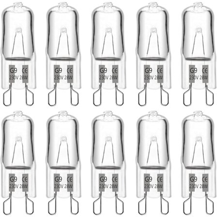 G9 Halogenpære 28W 230V, 370LM 2700K Varmhvit Dimbar, G9 Kapselpærer, for Lysekroner, Landskapslamper, 10 stk