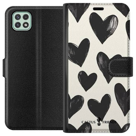 Kompatibel Tegnebogsetui til Samsung Samsung Galaxy A22 5G Cactus and Friends - Bold Black Love Pattern