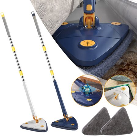 Triangel Mopp 360° Roterbar Justerbar Mopp för Golv, Vägg, Fönster, Tak, Sprickor, Hörn, Våt & Torr Rengöring, Vit
