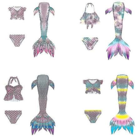 3 st Badkläder för barn Mermaid Tail Set för flickor Rollspelskostymer Simdräkter Style 3
