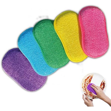 Svamp, rengøringssvampe, dobbeltsidede svampe, 5-pak svampe, rengørings-/køkkenartikler