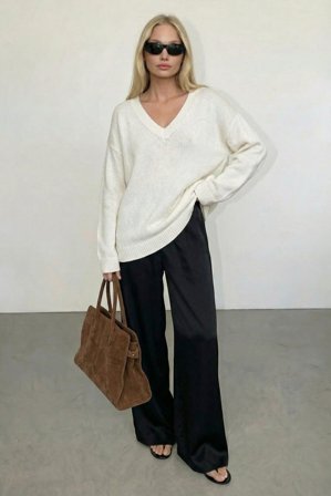 NA-KD Elastic Waist Mid Rise Satin Pants - Nytårsbukser - Sort - EU 32