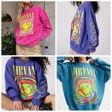 Lady Nirvana Smiley Face Crewneck -collegepaita, rento huppari, Heliconia