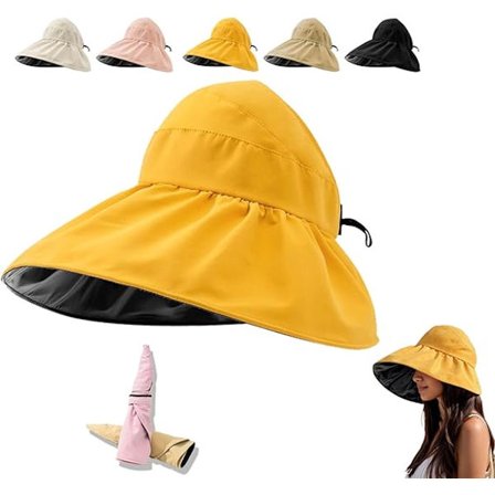 Solskjerm - Solhatt - Strandhatt - Solhatter for kvinner - Utendørs solhatt med UV-beskyttelse - hul topp - 63 cm