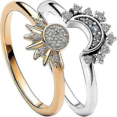Par av Celestial Sun And Moon Ring Set, vänskapslöfte matchande ringar, jubileum födelsedagspresenter för kvinnor flickor