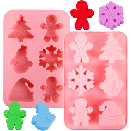 Julesilikonebageform til snefnug, honningkagemand, træ, hat, snemand, gelé, isterning, sæbe, stearinlys, genanvendelige julebageartikler