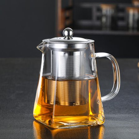 2-delt tyk glas tekande, varmebestandigt glas, stor kapacitet, kan indeholde urtete, sort te og blomsterte - meget velegnet til hjemmebrug