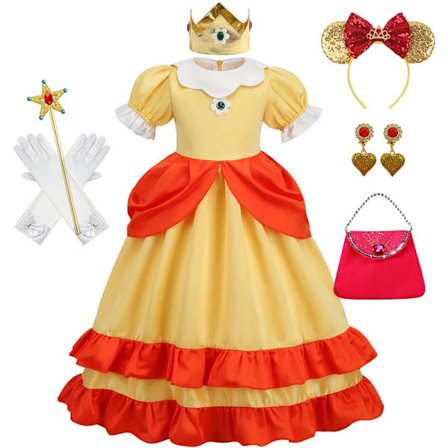 Daisy Prinsessklänning Flicka Tecknad Cosplay Kostym Sommar Barn Orange Festkläder 2-10 År Halloween Maskeradkläder Daisy Set Daisy Sets_max