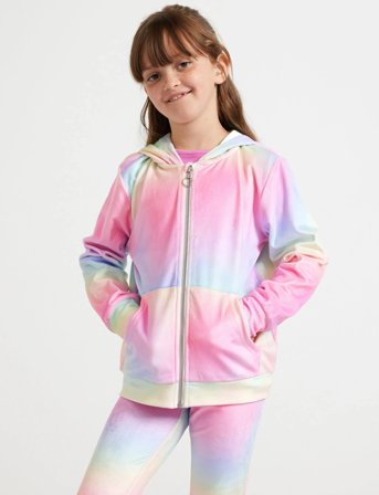 Lindex Hoodjacket Velour Rainbow Aop - Pink - 134/140