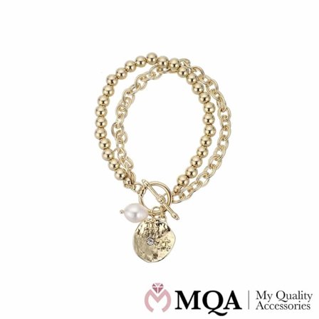 Armband, dubbel, guld, pärla, hänge med sten, växlingslås