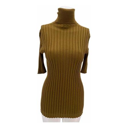 Bottega Veneta Vintage, Pre-Owned Pull Rolled Collar Sleeve Short sleeves Geel, Dames, Maat:L