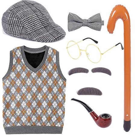 3–12-vuotiaat lapset 100 koulupäivää vanha mies asu Isoisä Flow Mekko Cosplay-asut Set - Oranssi A