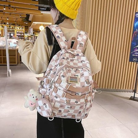 Vedenpitävät ruudulliset naisten reput Söpö läpinäkyvällä taskulla oleva koulureppu, yhteensopiva opiskelijatyttöjen kanssa