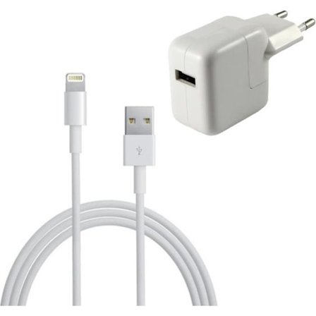 USB-kaapeli + verkkolaturi - Phonillico - Yhteensopiva iPad 2017/2018/AIR/MINI/PRO - 1M - 12W - Valkoinen