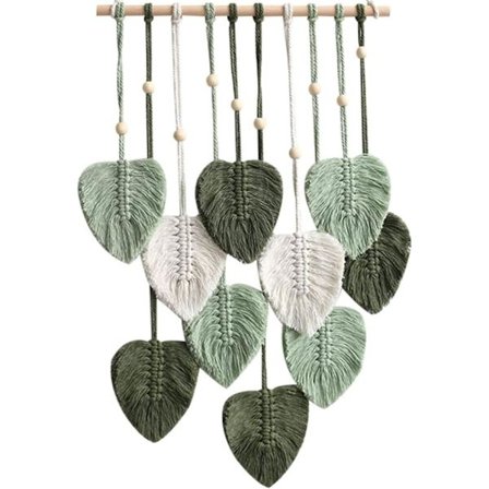 1 stk. Macrame vægophæng, Boho-stil, med træperler og blade