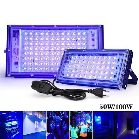 LED Sort Lys Floodlight, 100W UV Sort Lys Lampe med Stik, 96 Sort Lys LED'er med Afbryder, IP65 Vandafvisende UV Floodlight Forlygte [Energiklasse A]