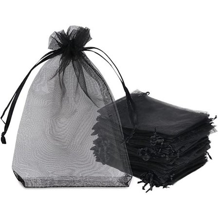 Organzaposer 120 stk, Organzaposer Svart 10 x 15 cm Organzaposer med snøring, poser Smykkeorganisator Bryllup godteri fest Julegaveposer