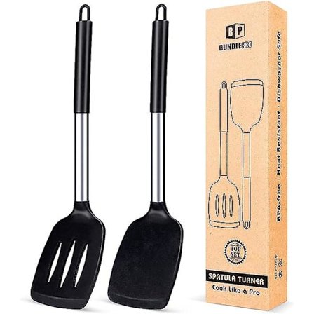2-pakning silikon stekespade, non-stick slisset kjøkkenspatel, høy varmebestandig BPA-fri matlagingsspatel, ideelt kjøkkenutstyr for fisk, egg, 