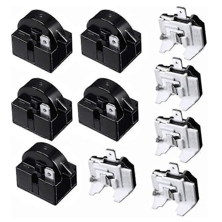 Kjøleskapskompressorrelé og overbelastningssett 5 sett, qp2-4r7 4,7 Ohm 1-pinners Ptc startreléer og 6750c-0005p beskyttelsesanordninger (Fww)