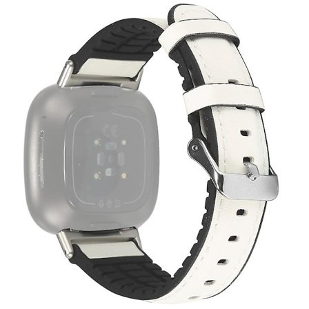 Vit Vit kompatibel med Fitbit Versa 3 Läder + Silikon Armband