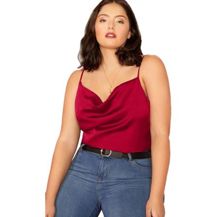 Romwe Damer Plus Size draperad hals Casual Spaghetti Strap Satin Cami Linne