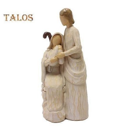 Religiøs Familiefigur Resin Ornamenter Moderne Hjemmeinnredning Figur Bordplate Religiøs Imitasjon Treskjæringsfigur for Kristne Hjem Kirker