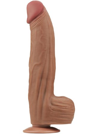 Lovetoy Sliding Skin Dual Layer Dildo Brown 31 cm XL dildo - Blushme.se